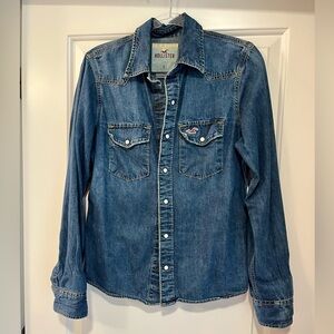 Pearl snap denim shacket